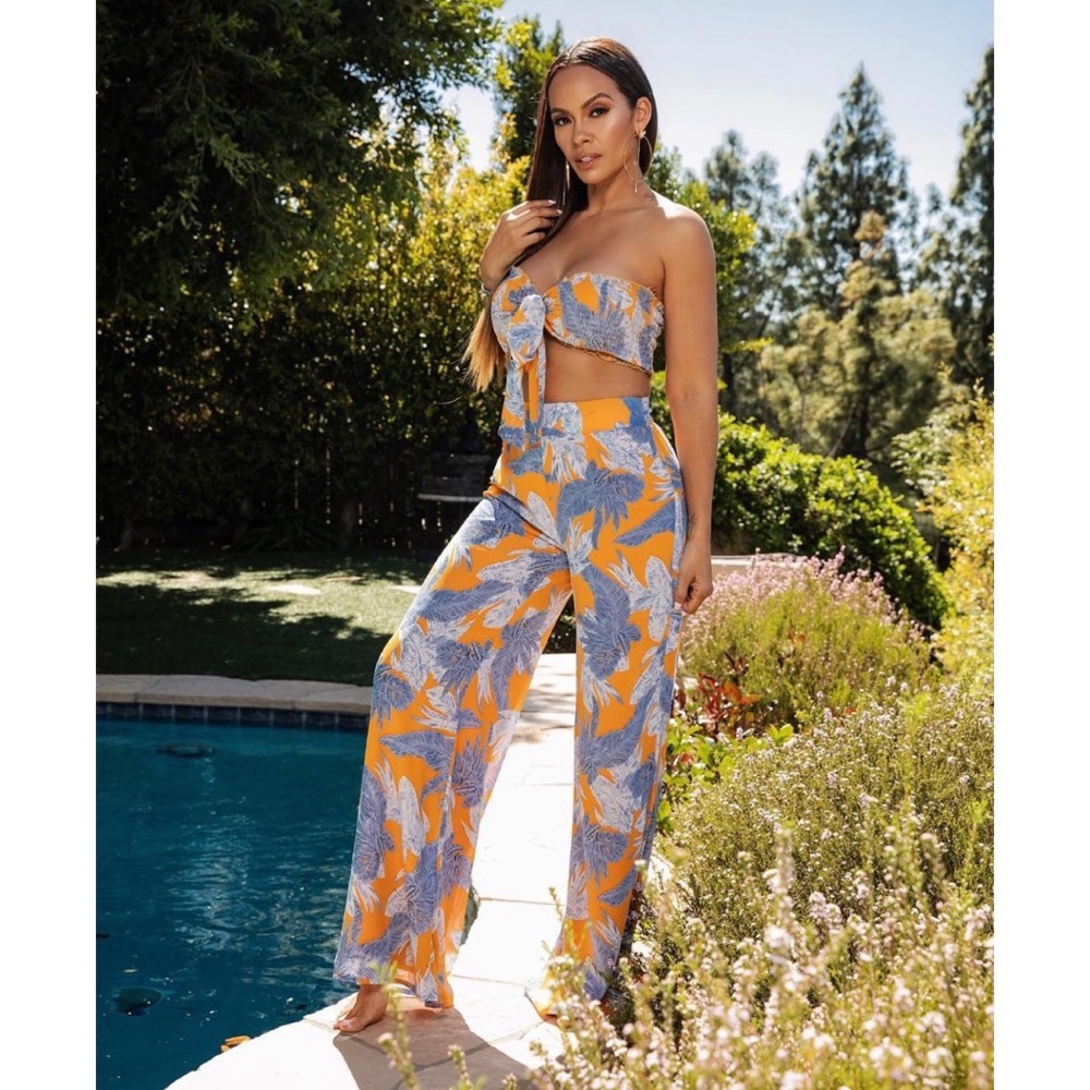 Fashion Nova Orange and Blue Floral 2 piece Set
